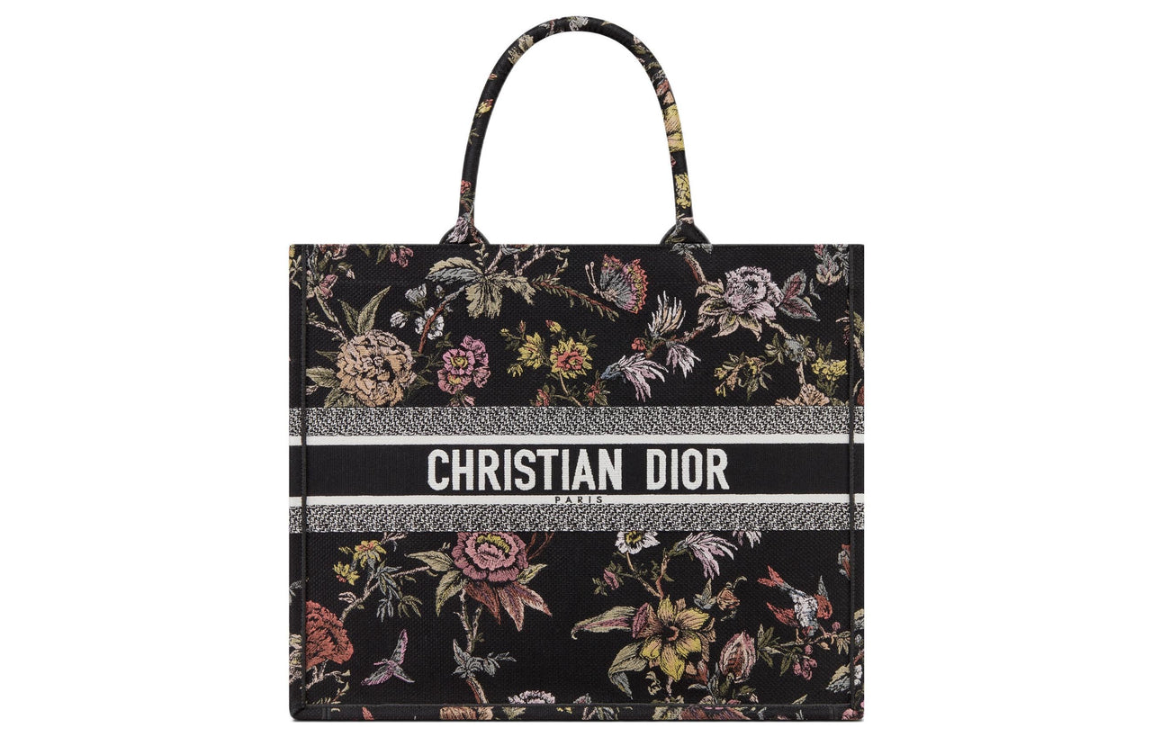 DIOR BookTote Embroidery Tote Bag Shopping Bag Handbag Large Size Women's Black