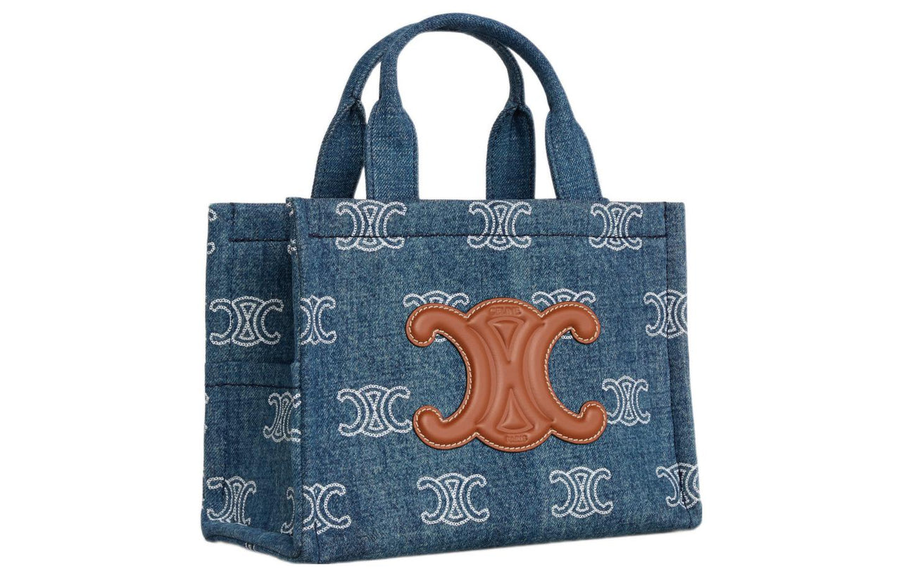 CELINE Cabas Denim With Leather Tote Bag, Shopping Bag, Handbag Trumpets Women's Marine Blue/Tan