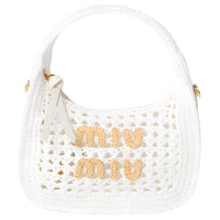 MIU MIU Wander Series Woven Fabric Crescent Bag, Shoulder Bag, Crossbody Bag, Handbag Women's White & Natural