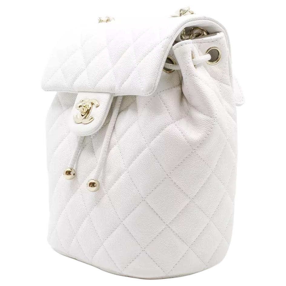 CHANEL Shiny Calfskin Backpack Women's White