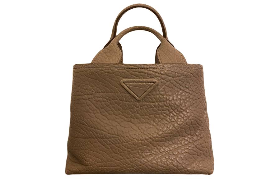 PRADA Calfskin Tote Bag Shopping Bag Handbag Women's Dark Camel