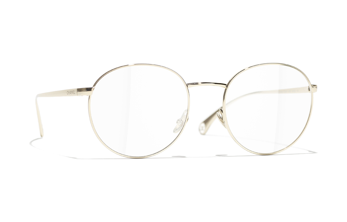 CHANEL Metal Resin Irregular Shape Eyeglass Frames Unisex Gold