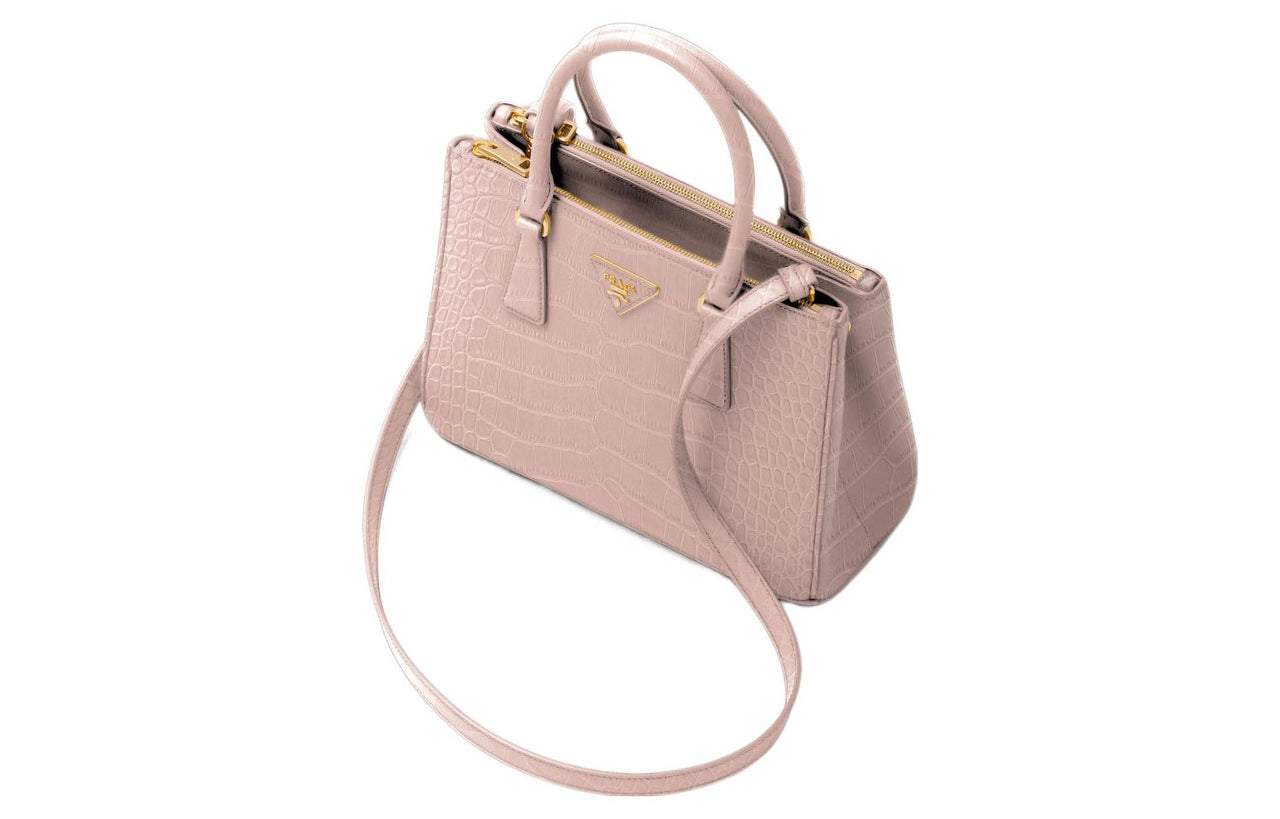 PRADA Galleria Killer Bag Crocodile Leather Shoulder Bag Crossbody Bag Handbag Medium Size Women's Light Pink