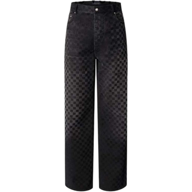 LOUIS VUITTON Flocked Damier Denim Wide-Leg Pants