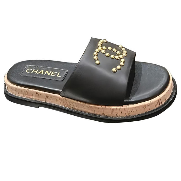 CHANEL Slide Slippers Women's Black