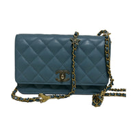 CHANEL WOC Litchi Cow Leather Shoulder Bag Crossbody Bag Wallet Women's Light Blue