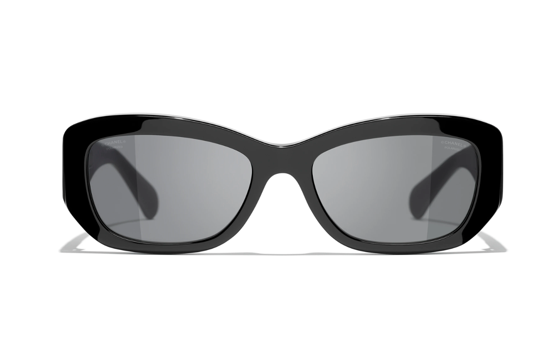 CHANEL Plate Frame Irregular Shape Sunglasses Women's Black