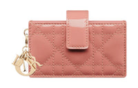 DIOR Lady Dior Patent Leather Calfskin Card Clip Card Holder Women's Elegant Pink