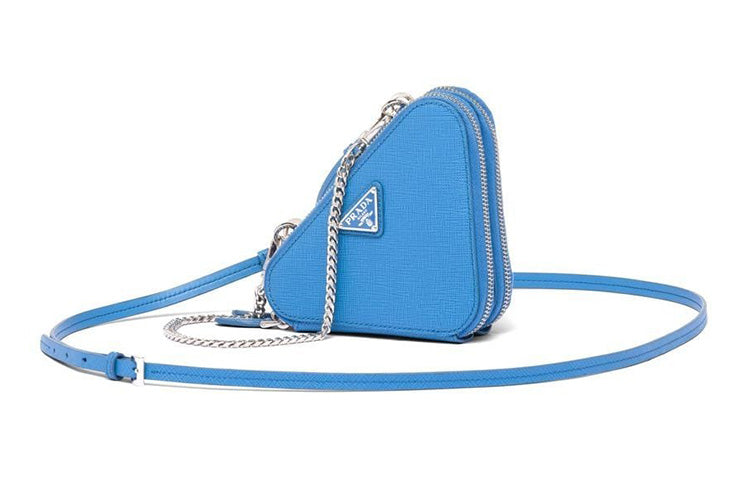 PRADA Fabric With Saffiano Leather Portable One Shoulder Crossbody Clutch Mini Women's Blue