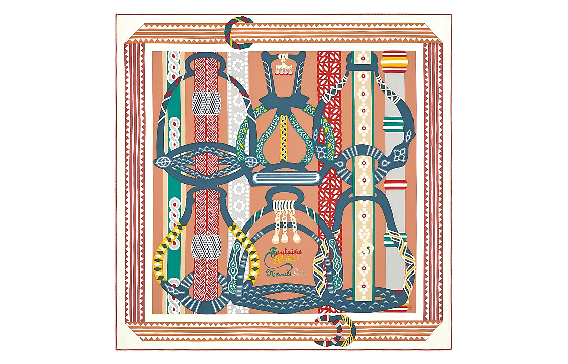 HERMES Silk Scarf Women's Cream/Noise/Ocean