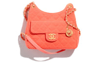 CHANEL HOBO Tmall Genie Wool Jersey Knitted Fabric Hobo Bag Crossbody Bag Shoulder Bag Medium Size Women's Light Orange