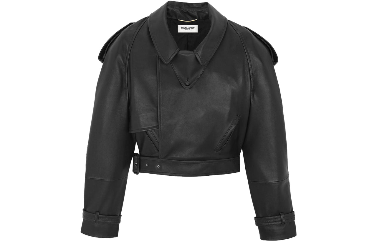 SAINT LAURENT Cropped Coats Women's Black