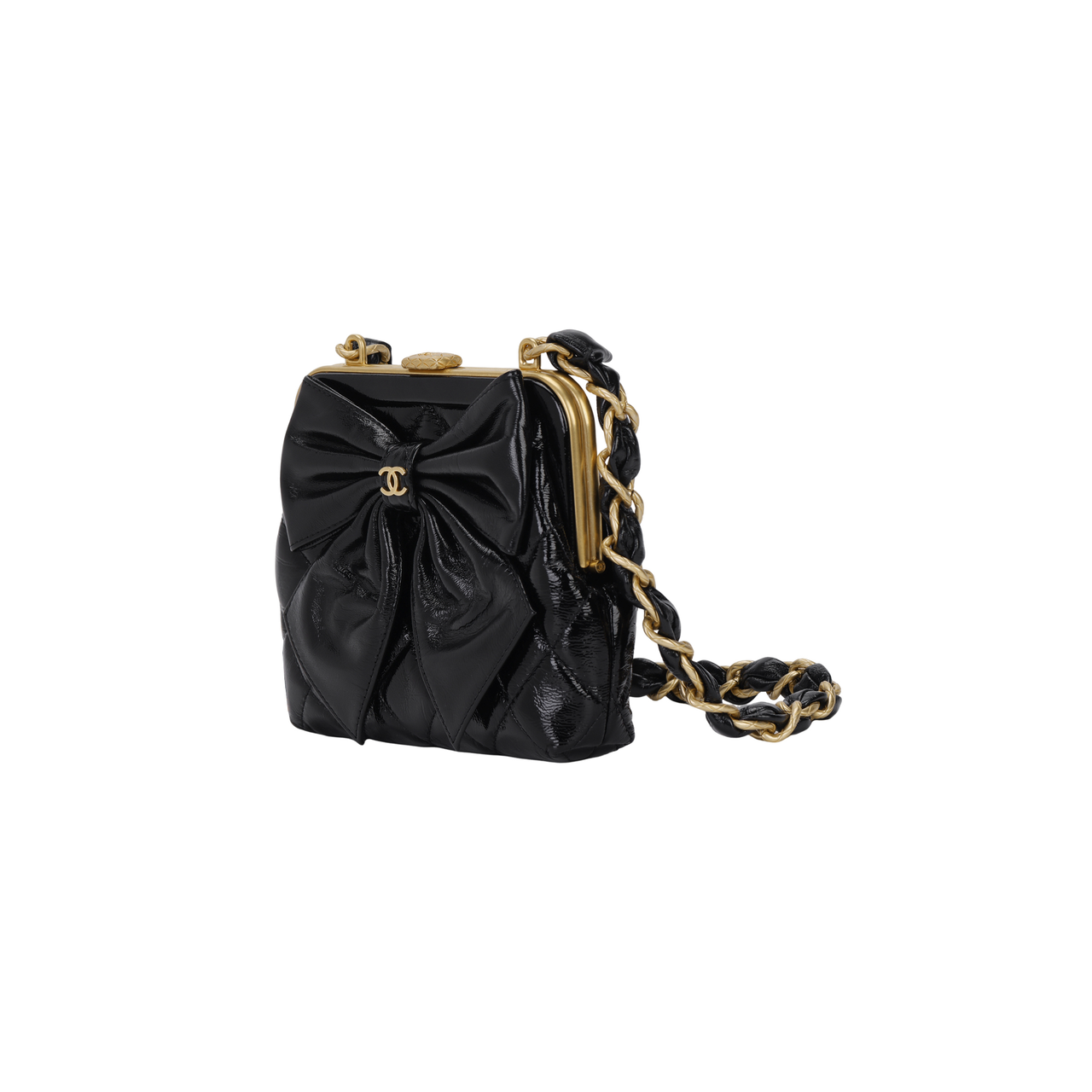 CHANEL Patent Leather Crinkled Lambskin Shoulder Bag Crossbody Bag Women's Black