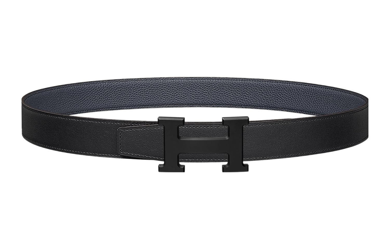 HERMES Minimalist Style Fashion Letter Black Buckle Togo Calfskin Double-Sided Leather Belt Women's Black Width: 3.2cm