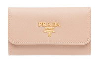 PRADA Saffiano Leather Key Pouch Women's Beige