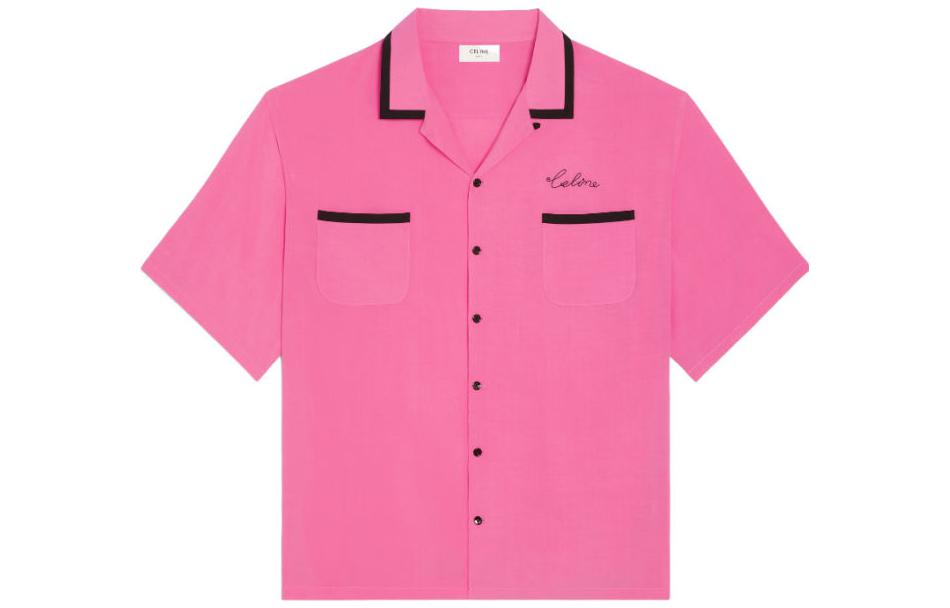CELINE Camp Collar Logo Embroidered Twill Shirt