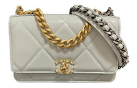 CHANEL 19BagWOC Sheepskin Chain Bag Shoulder Bag Crossbody Bag Women's Light Blue Gray