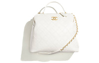 CHANEL Calfskin Bowling Bag Shoulder Bag Crossbody Bag Handbag Large Size Women's White