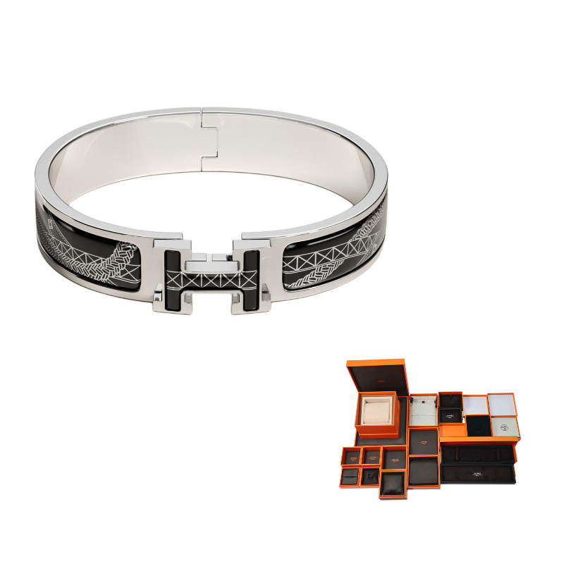 HERMES Palladium Plated Bracelets Women's Black