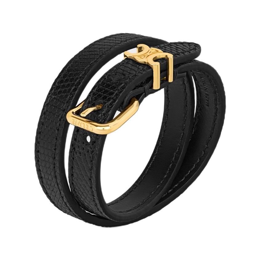 CELINE Les Cuirs CELINE Double Bracelet In Lizard Calfskin And Brass With Gold Finish