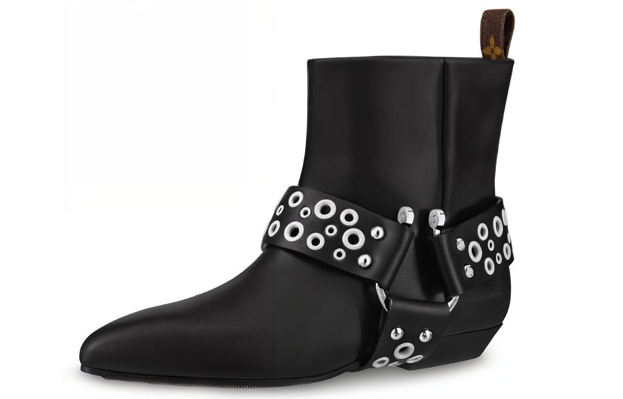 LOUIS VUITTON Rhapsody Ankle Boots 'Black With Silver Belt' Women's