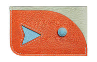 HERMES Poisson Mysore Goat Skin Card Holder Women's Squeaky Green/Light Orange/Windy Blue