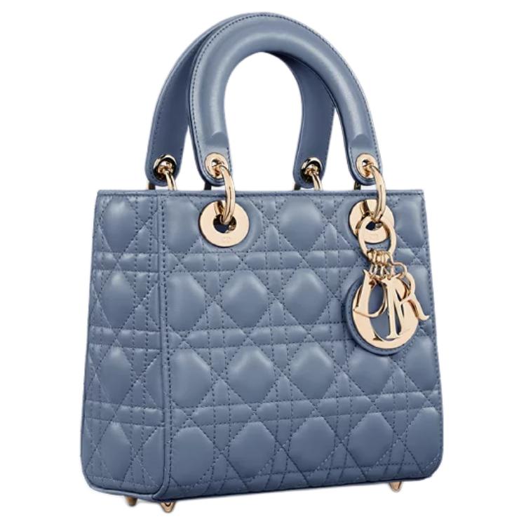 DIOR Lady Dior Wicker Pattern Lambskin Lady Dior Bag, Shoulder Bag, Crossbody Bag, Handbag Mini Women's Denim Blue