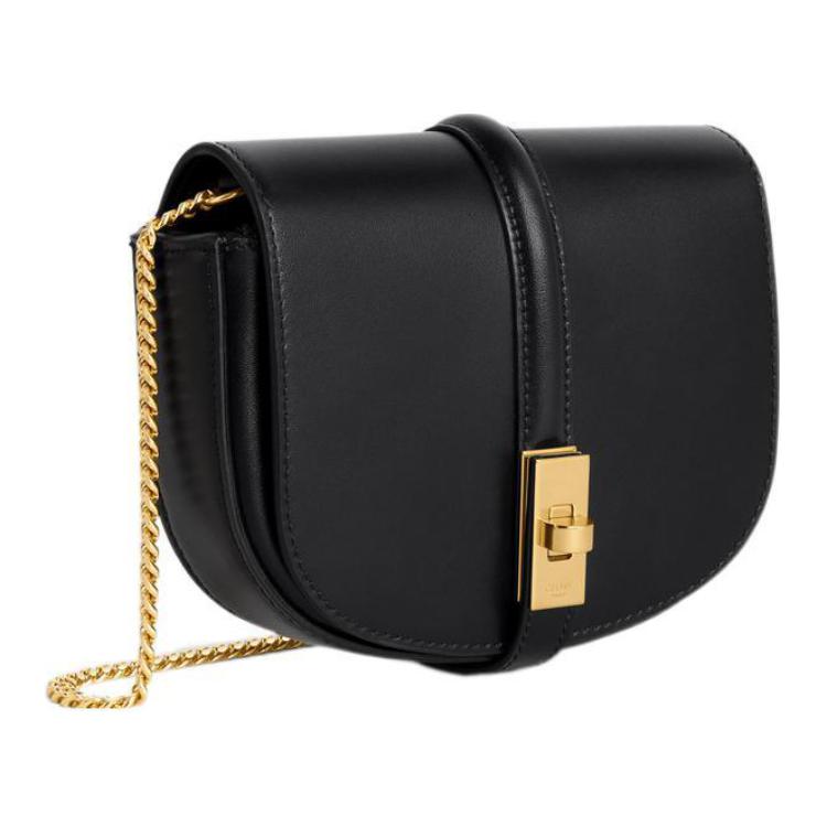 CELINE Satin Calf Leather Crossbody Bag Shoulder Bag Women's Black