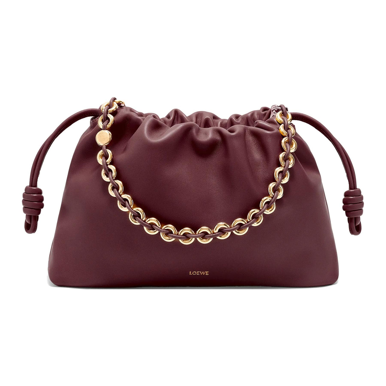 LOEWE Flamenco Soft Nappa Sheep Leather Clutch Tubas Women's Burgundy