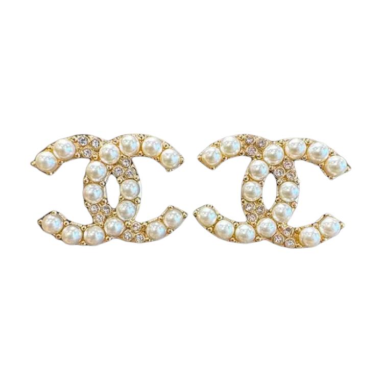 CHANEL Metal, Glass, Pearl, Crystal Stud Earrings Women's Gold