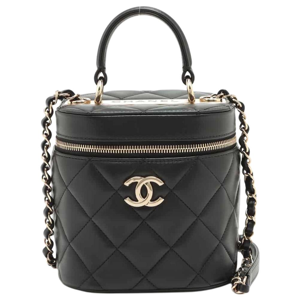 CHANEL Lambskin Bucket Bag Portable Crossbody Bag Shoulder Bag Medium Size Women's Black