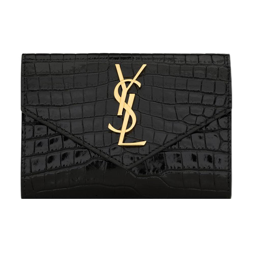 SAINT LAURENT CASSANDRE Cow Leather Envelope Bag Wallet Trumpets Women's Black