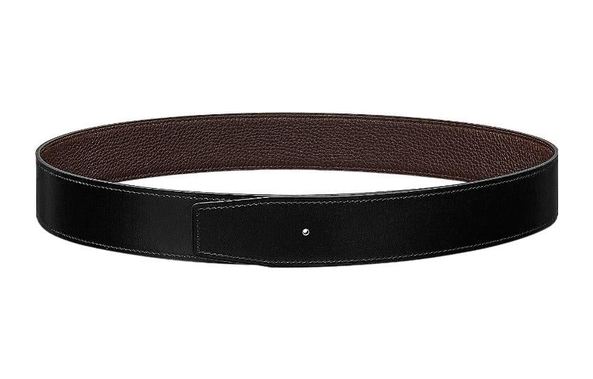 HERMES Hermès Calfskin Double-Sided Leather Belts Unisex Black/Chocolate Width: 3.8cm