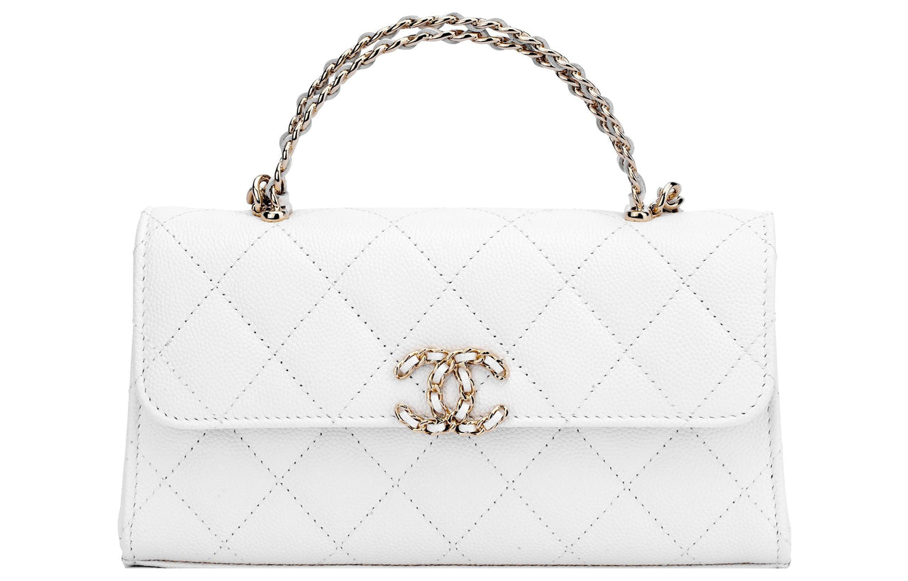 CHANEL Grain Embossed Cow Leather Flap Bag, One Shoulder Handbag, Crossbody Bag Large Size Women's White