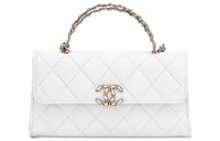 CHANEL Grain Embossed Cow Leather Flap Bag, One Shoulder Handbag, Crossbody Bag Large Size Women's White
