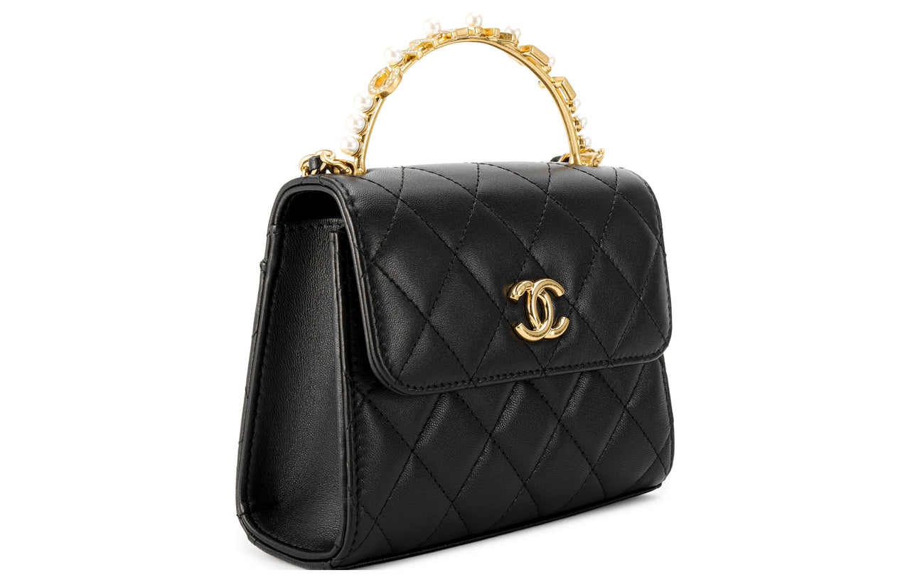 CHANEL Sheepskin Small Square Bag Shoulder Bag Crossbody Bag Women's Black