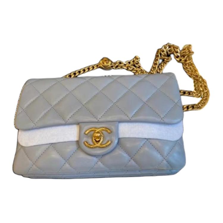CHANEL Sheepskin Flap Bag, Shoulder Bag, Crossbody Bag Small Size Women's Gray