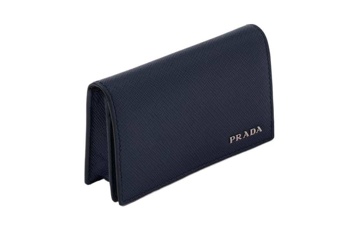 PRADA Saffiano Leather Card Clip Card Holder Men's Marine Blue & Light Gray