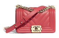 CHANEL Leboy Cow Leather Crossbody Bag, Chain Bag, Shoulder Bag Women's Peach Pink