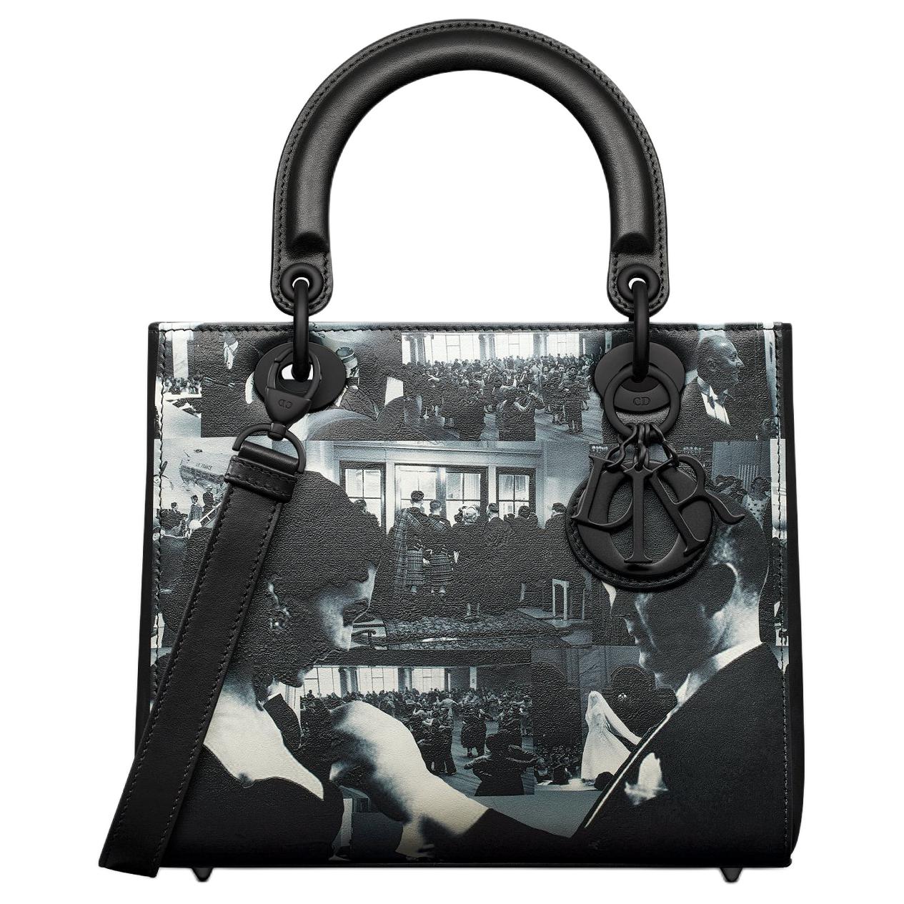 DIOR Lady Dior Cow Leather Lady Dior Bag, Shoulder Bag, Crossbody Bag, Handbag Medium Size Women's Black & White