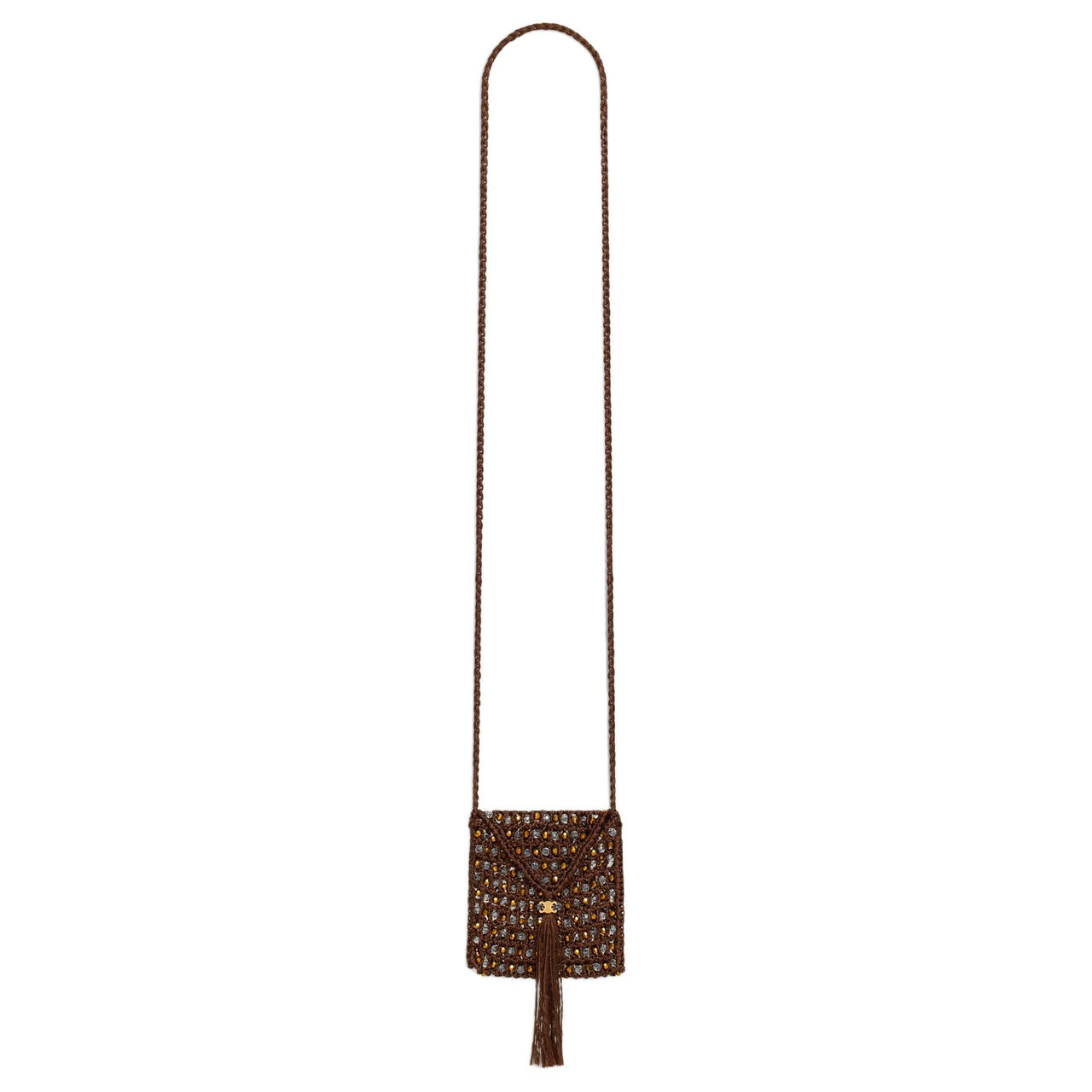 CELINE Crocheted Silk Shoulder Bag, Crossbody Bag Mini Women's Brown