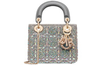 DIOR Lady Dior Cow Leather And Satin Material Daisie Bag Handbag Shoulder Bag Crossbody Bag Mini Women's Gray
