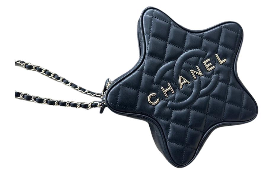 CHANEL Silk Satin One Shoulder Crossbody Clutches Women's Black
