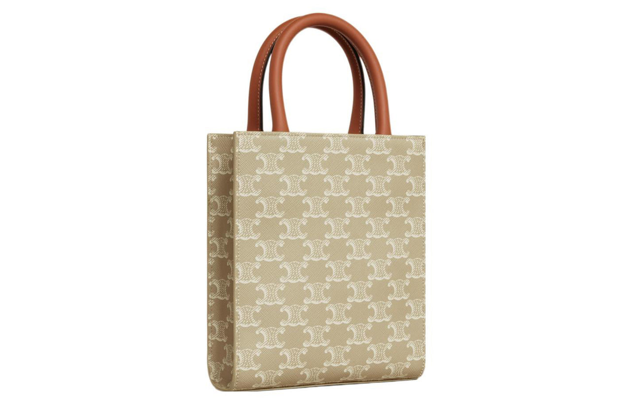 CELINE Cabas Cow Leather Binding Tote Bag, Shopping Bag, Shoulder Bag, Crossbody Bag, Handbag Mini Men's Beige Brown