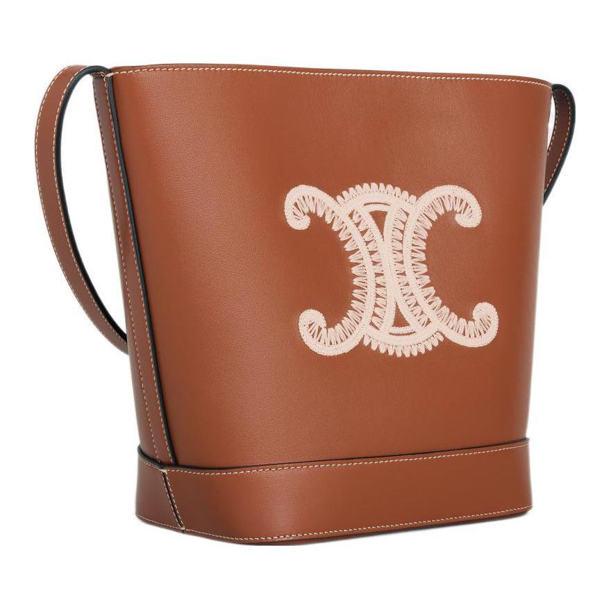 CELINE Smooth Cow Leather Bucket Bag, Shoulder Bag, Crossbody Bag Trumpets Women's Brown
