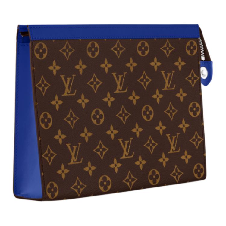 LOUIS VUITTON Monogram Macassar Coated Canvas Clutch Medium Size Men's Blue