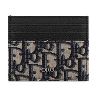 DIOR Embroidery Jacquard With Calfskin Card Holder Card Holder Men's Beige And Black