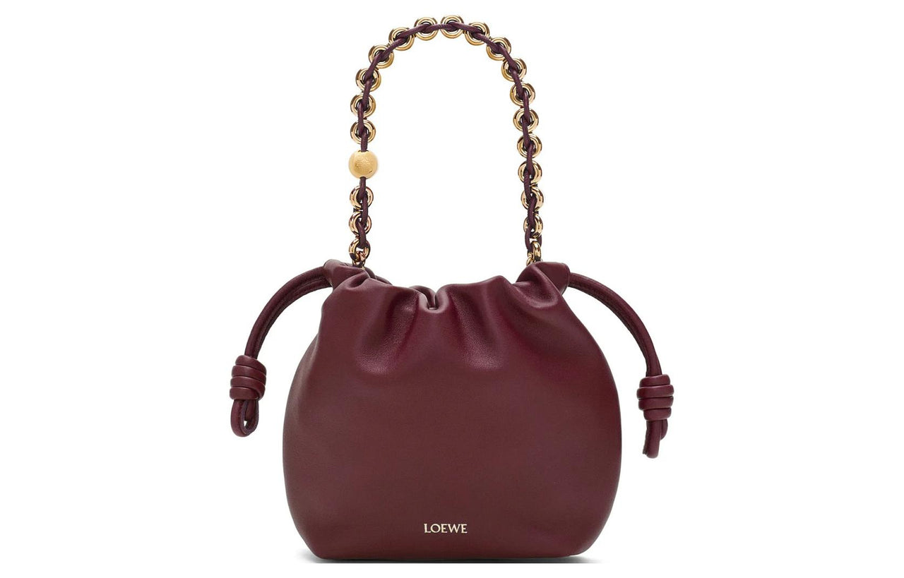 LOEWE Flamenco Nappa Sheepskin One Shoulder Crossbody Clutch Mini Women's Dark Burgundy Red