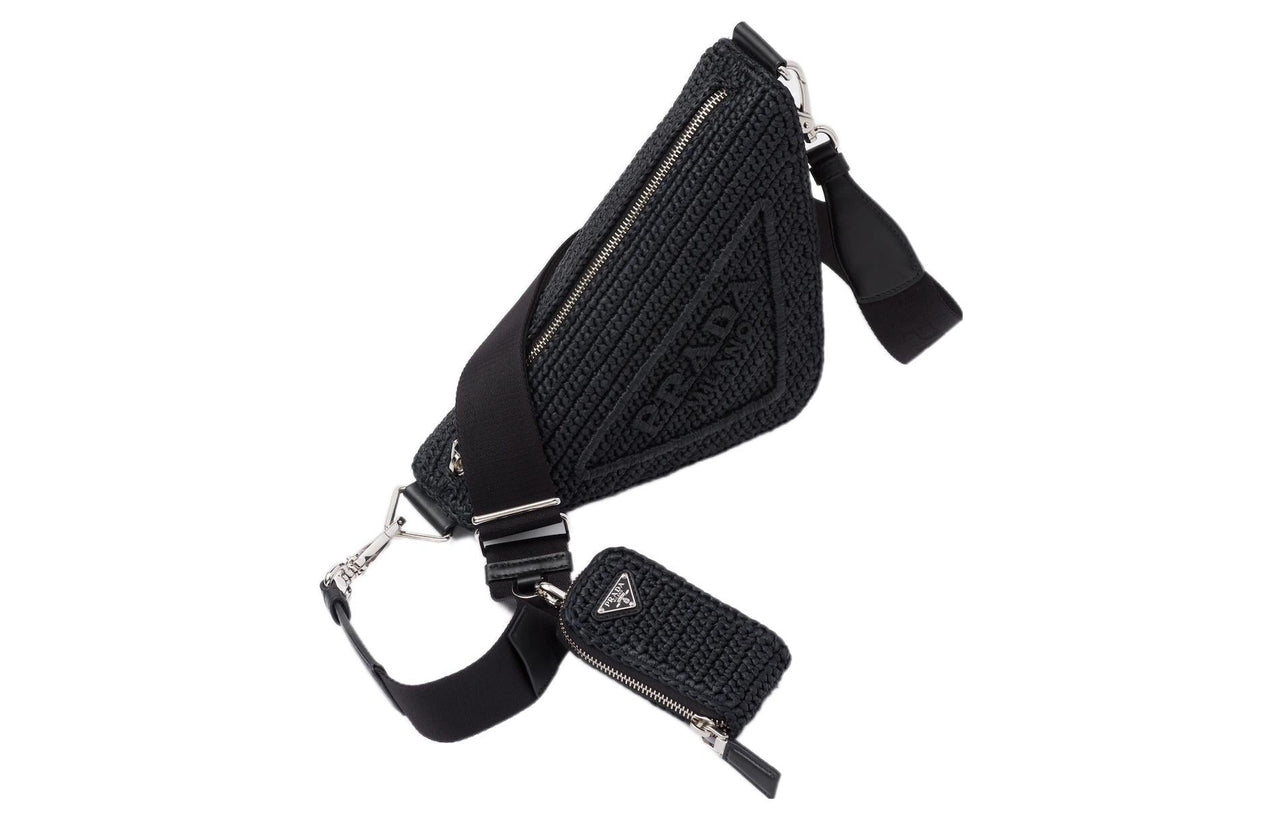 PRADA Triangle Raffia Fiber Handbag Shoulder Bag Crossbody Bag Women's Black