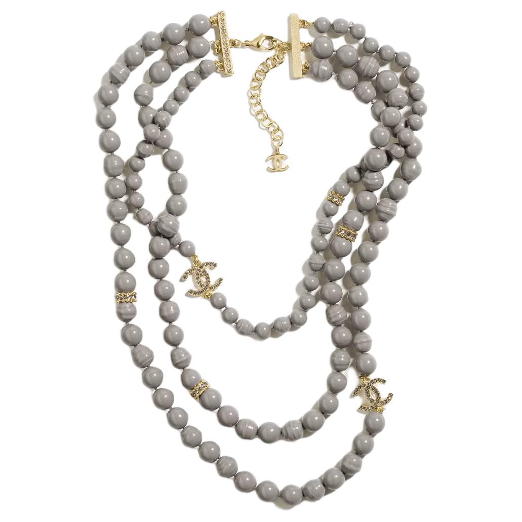 CHANEL Metal Necklaces Unisex Gray